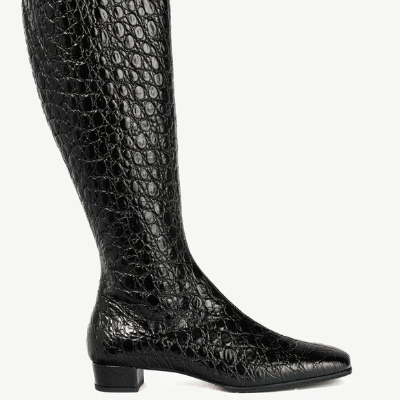 BY FAR Edie Black Circular Croco-Embossed Leather Knee-High Boots - Picture 2 of 11